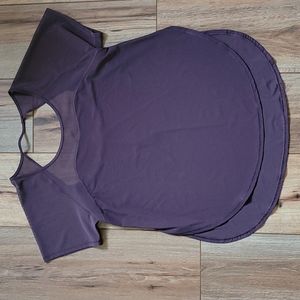 Lululemon Purple Mesh Open Back Workout Top, Short Sleeve, Purple